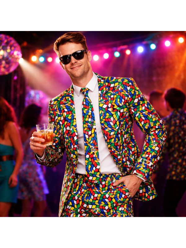 Costume Homme Rubik’s Cube – Veste, Pantalon et Cravate Années 80