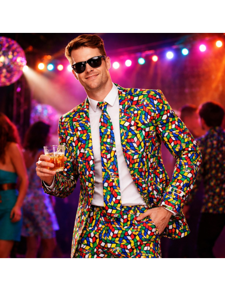 Costume Homme Rubik’s Cube – Veste, Pantalon et Cravate Années 80