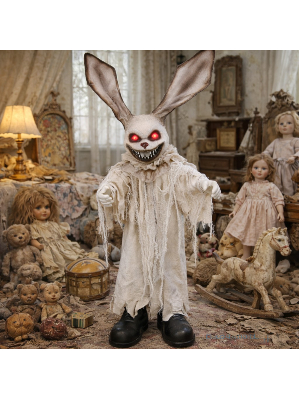 Automate Lapin Possédé 110 cm – Jouet Abandonné Terrifiant pour Décoration Halloween