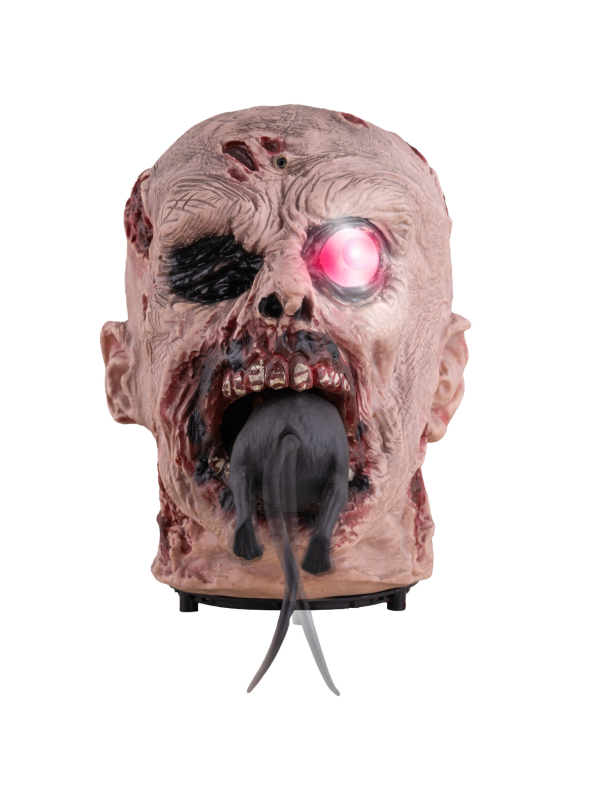 Tête de Monstre Animée Mangeant un Rat – Décoration Halloween avec Effet Sonore et Mouvement