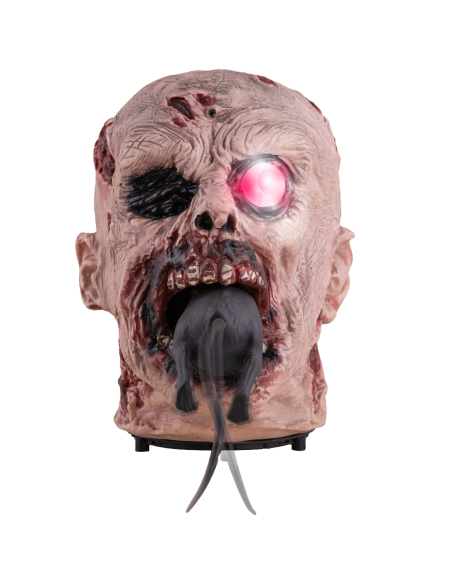 Tête de Monstre Animée Mangeant un Rat – Décoration Halloween avec Effet Sonore et Mouvement