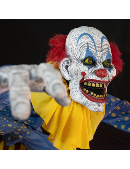Automate Halloween Clown Géant Animé 220 cm – Entrée Cirque de l’Horreur