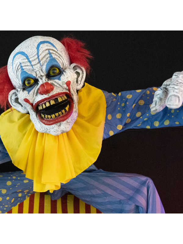 Automate Halloween Clown Géant Animé 220 cm – Entrée Cirque de l’Horreur