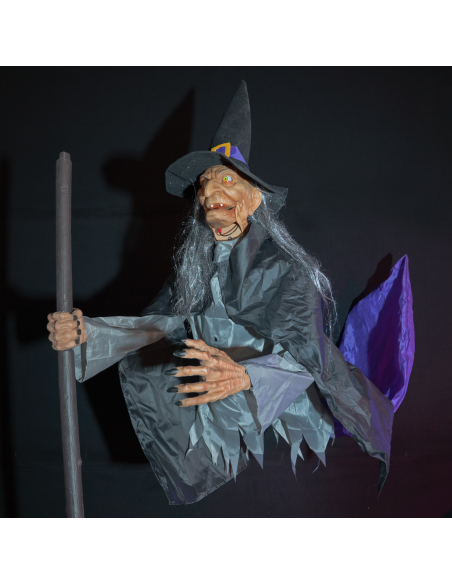 Automate Sorcière Géante 3m – Décoration Halloween Extérieure avec Énergie Solaire et Effets Lumineux