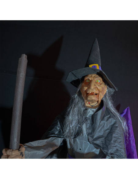 Automate Sorcière Géante 3m – Décoration Halloween Extérieure avec Énergie Solaire et Effets Lumineux