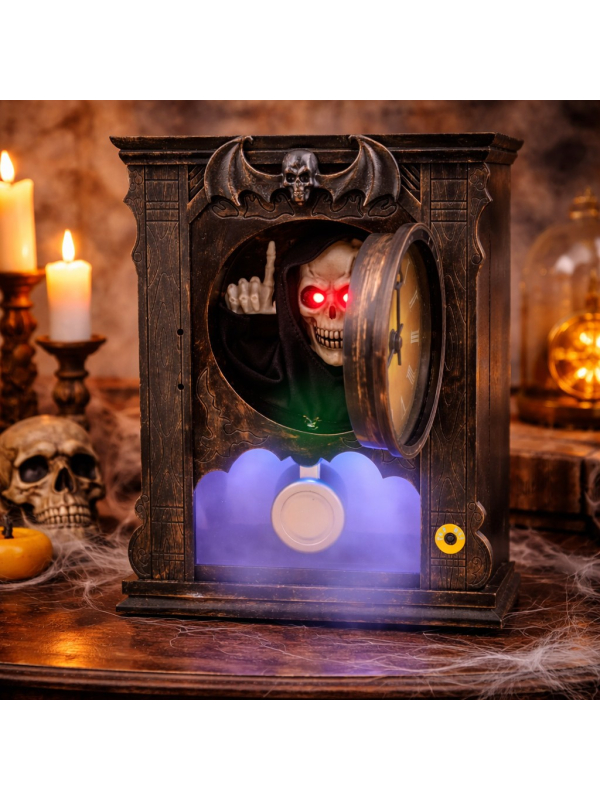Horloge Hantée Animée – Squelette Faucheuse avec Mouvement, Son et Lumière
