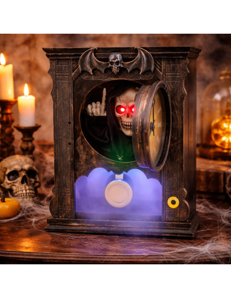Horloge Hantée Animée – Squelette Faucheuse avec Mouvement, Son et Lumière