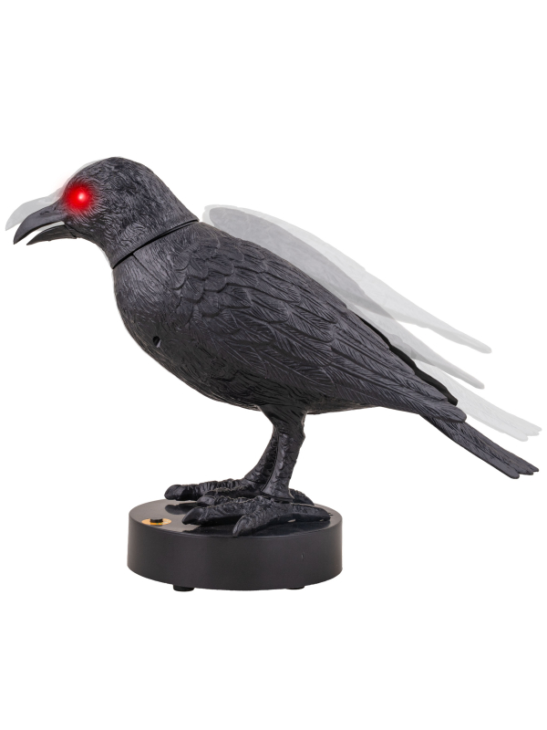 Corbeau Animé Halloween – Décoration de Cimetière Hanté avec Mouvements, Son et Lumière