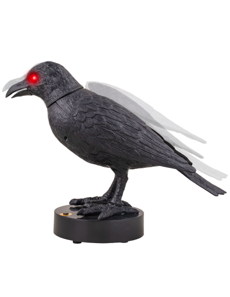 Corbeau Animé Halloween – Décoration de Cimetière Hanté avec Mouvements, Son et Lumière