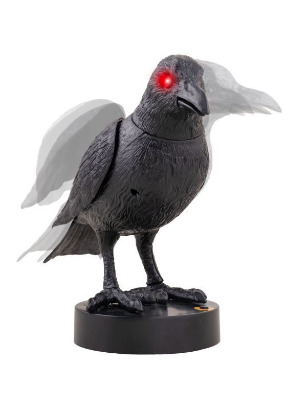 Corbeau Animé Halloween – Décoration de Cimetière Hanté avec Mouvements, Son et Lumière