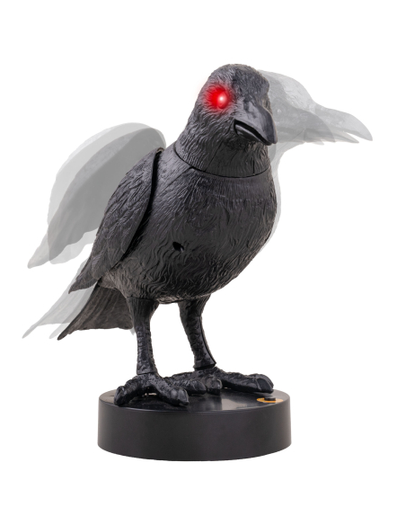 Corbeau Animé Halloween – Décoration de Cimetière Hanté avec Mouvements, Son et Lumière