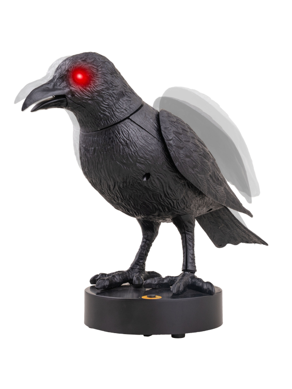 Corbeau Animé Halloween – Décoration de Cimetière Hanté avec Mouvements, Son et Lumière