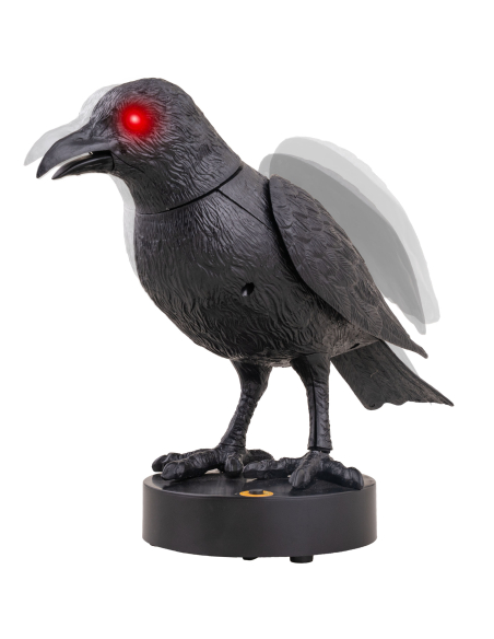 Corbeau Animé Halloween – Décoration de Cimetière Hanté avec Mouvements, Son et Lumière