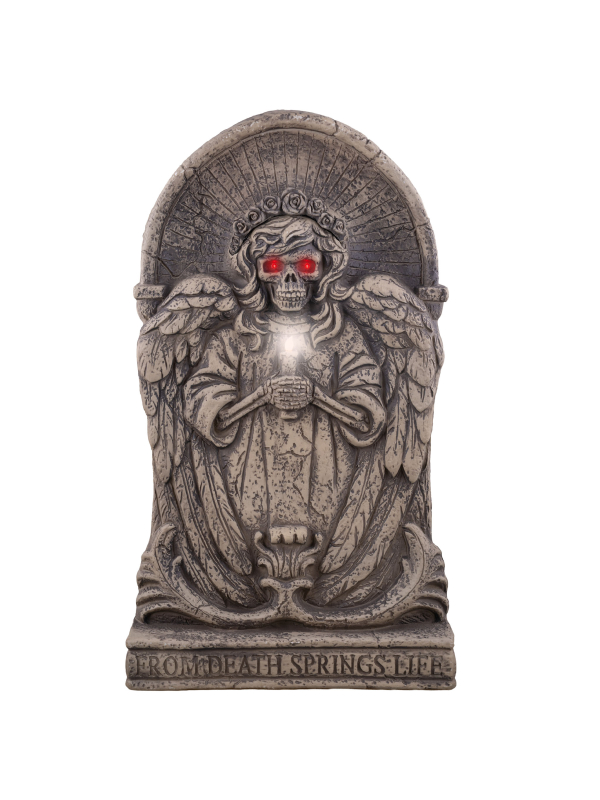 Pierre Tombale Animée Halloween – Ange Squelette avec Lumière et Son, Cimetière Hanté