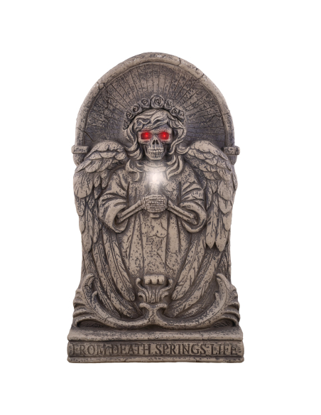 Pierre Tombale Animée Halloween – Ange Squelette avec Lumière et Son, Cimetière Hanté