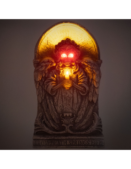 Pierre Tombale Animée Halloween – Ange Squelette avec Lumière et Son, Cimetière Hanté