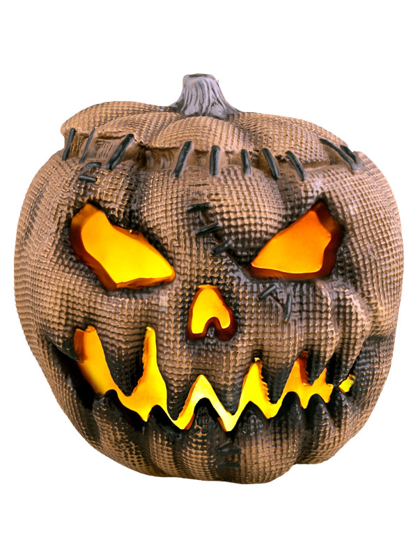 Citrouille 30 cm en PVC Imitation Toile de Jute avec Effet Flamme – Décoration Halloween