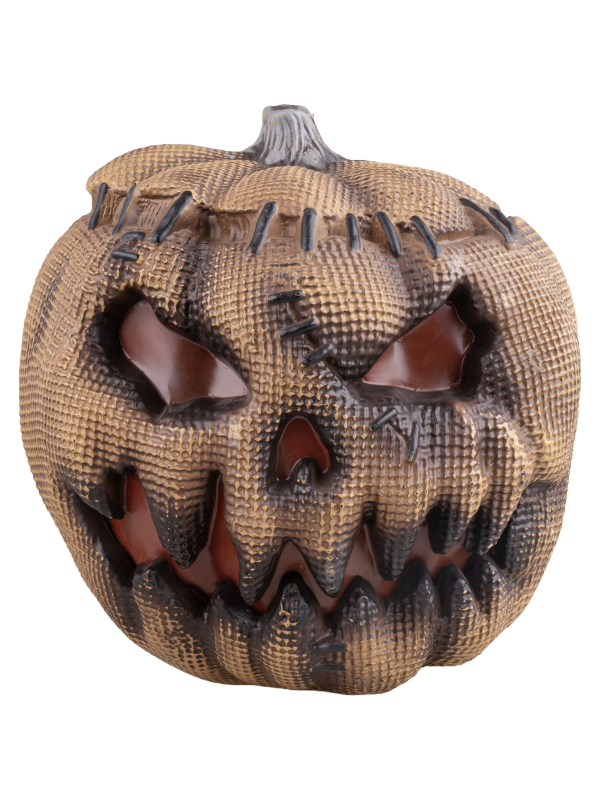 Citrouille 30 cm en PVC Imitation Toile de Jute avec Effet Flamme – Décoration Halloween