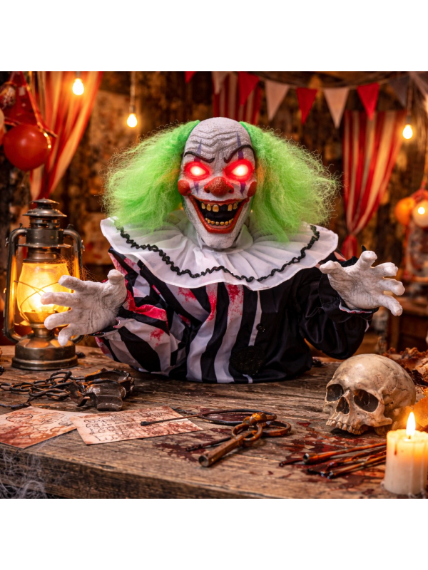 Automate Clown Animé Halloween – Clown de Table avec Effets Sonores et Lumineux