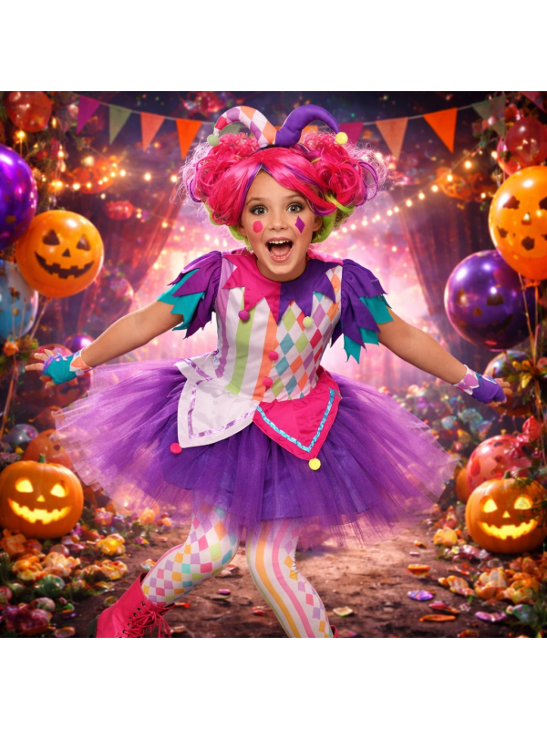 Déguisement Arlequin Arc-en-Ciel Fille – Costume Coloré Halloween & Carnaval (XL 14-16 ans)