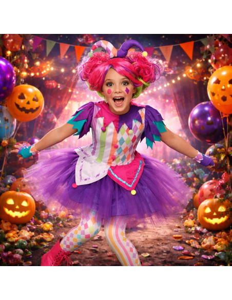 Déguisement Arlequin Arc-en-Ciel Fille – Costume Coloré Halloween & Carnaval (XL 14-16 ans)