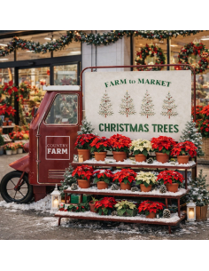 Présentoir Noël Vintage Camion Rouge – Décor Marché de Noël en Métal et Bois (179 cm) 2