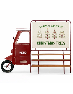 Présentoir Noël Vintage Camion Rouge – Décor Marché de Noël en Métal et Bois (179 cm)