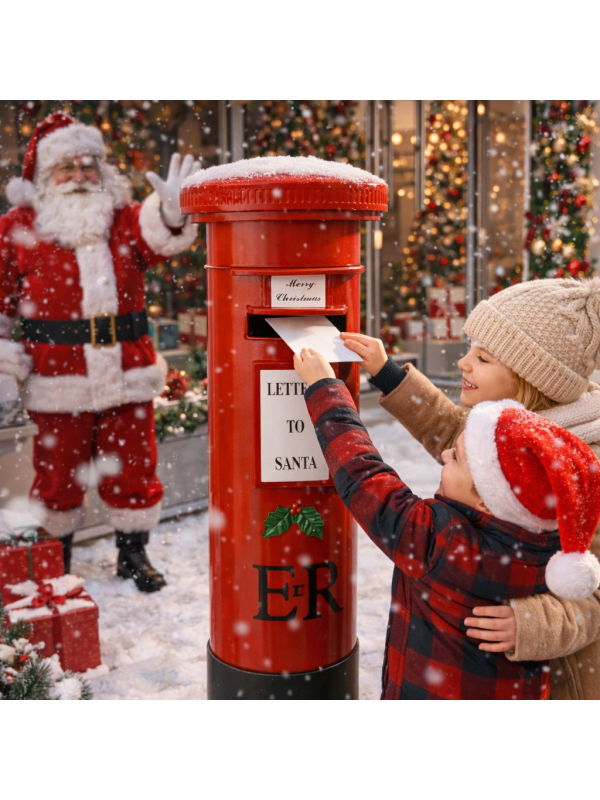 Boîte aux Lettres Père Noël Géante Rouge – Décor Noël en Métal 122 cm