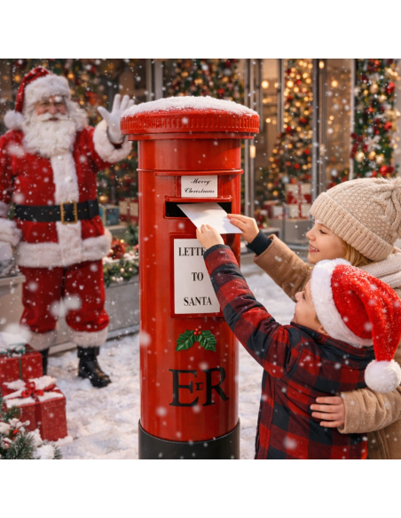 Boîte aux Lettres Père Noël Géante Rouge – Décor Noël en Métal 122 cm