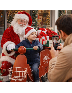 Présentoir Noël Moto Vintage Rouge – Décor Boutique et Vitrine en Métal et Bois 2