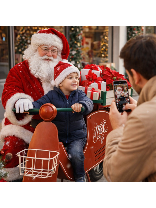 Présentoir Noël Moto Vintage Rouge – Décor Boutique et Vitrine en Métal et Bois