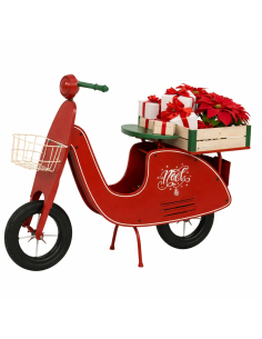Présentoir Noël Moto Vintage Rouge – Décor Boutique et Vitrine en Métal et Bois