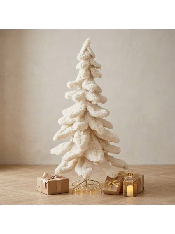 Sapin de Noël en Fausse Fourrure Blanche : Créez une Ambiance Douce et Féérique pour Noël