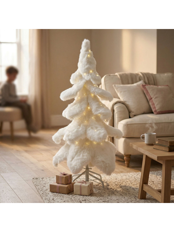 Sapin de Noël en fausse fourrure blanche 100 cm