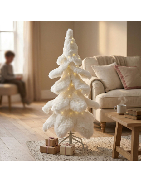 Sapin de Noël en fausse fourrure blanche 100 cm