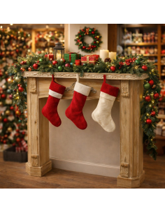 Manteau de cheminée Noël en bois naturel 111 x 100 cm – Ambiance chaleureuse garantie