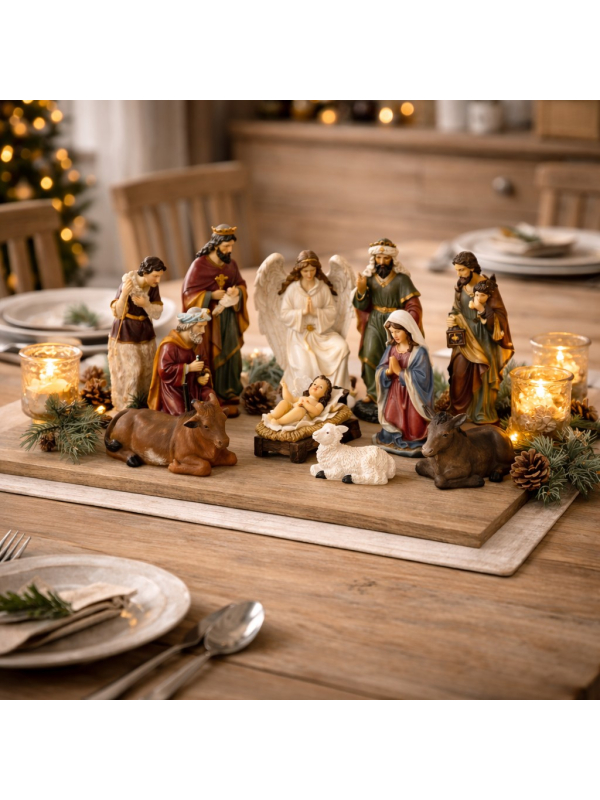Personnages de la Nativité en polyrésine – Crèche de Noël 11 pièces