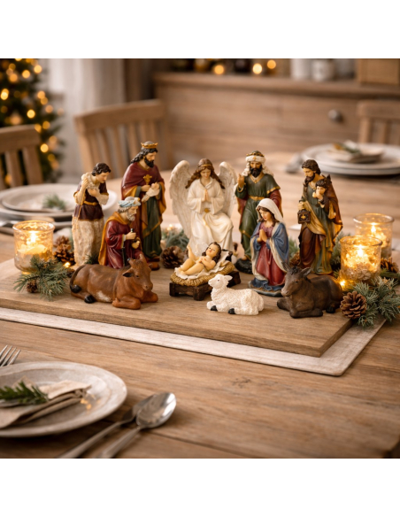 Personnages de la Nativité en polyrésine – Crèche de Noël 11 pièces
