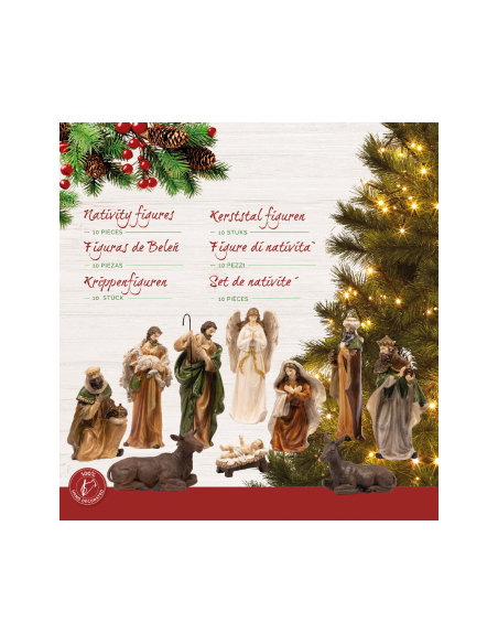 Crèche de Noël 10 personnages Decoris en polyrésine – Nativité 47 cm
