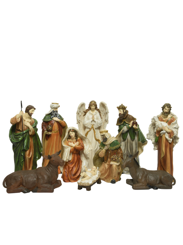 Crèche de Noël 10 personnages Decoris en polyrésine – Nativité 47 cm
