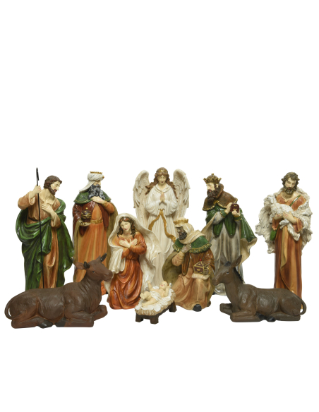 Crèche de Noël 10 personnages Decoris en polyrésine – Nativité 47 cm