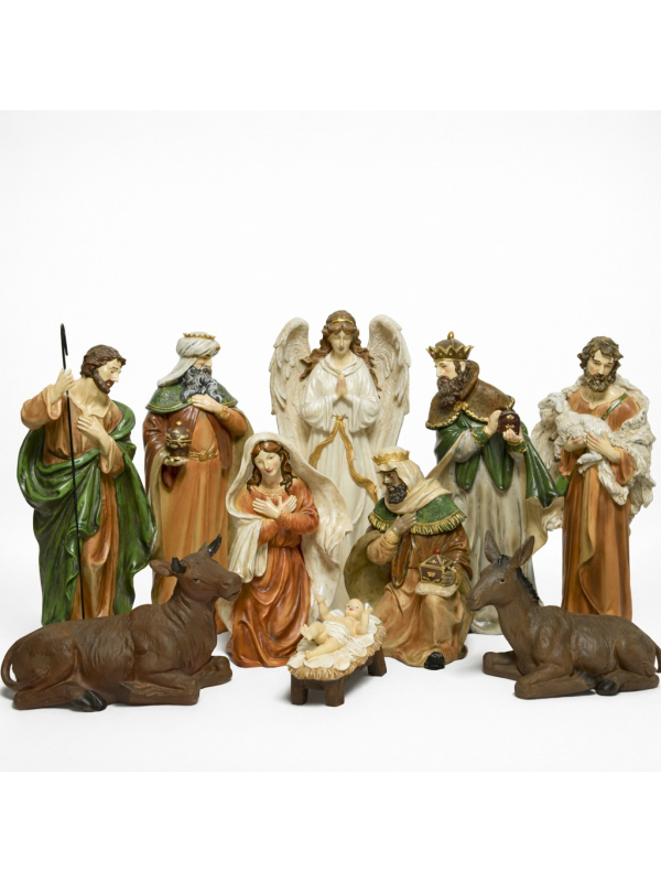 Crèche de Noël 10 personnages Decoris en polyrésine – Nativité 47 cm