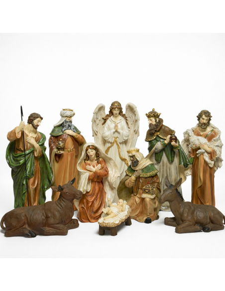 Crèche de Noël 10 personnages Decoris en polyrésine – Nativité 47 cm