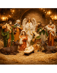 Crèche de Noël 10 personnages Decoris en polyrésine – Nativité 47 cm