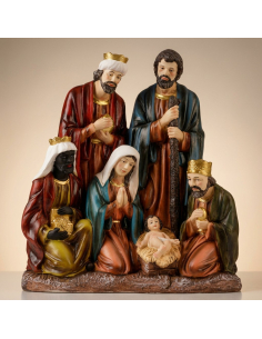Crèche Sainte Famille sur pierre – Grande statue en magnésium 63,5 cm