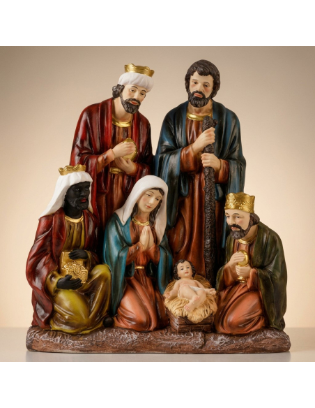 Crèche Sainte Famille sur pierre – Grande statue en magnésium 63,5 cm