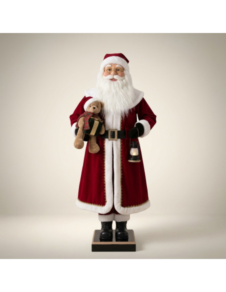Automage Père Noël Décoratif Animé 200 cm avec Ourson, Lanterne et Musique