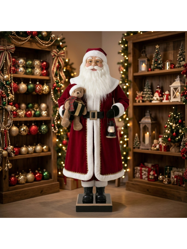 Automage Père Noël Décoratif Animé 200 cm avec Ourson, Lanterne et Musique