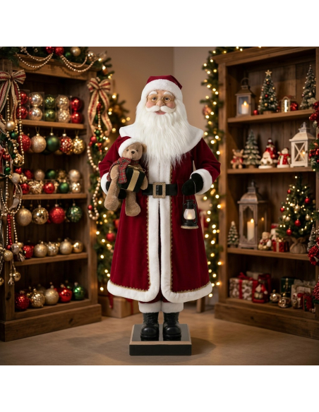 Automage Père Noël Décoratif Animé 200 cm avec Ourson, Lanterne et Musique