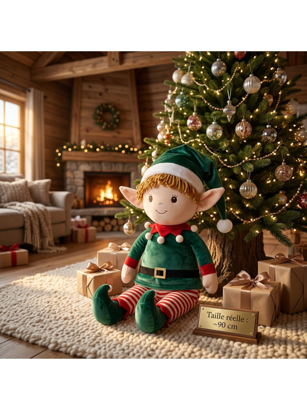 Grand Lutin de Noël 90 cm Debout – Décoration Textile Corps Souple